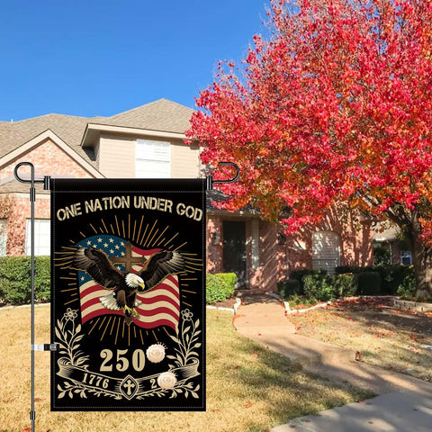 USA 250th anniversary garden flag: durable outdoor polyester for weather.