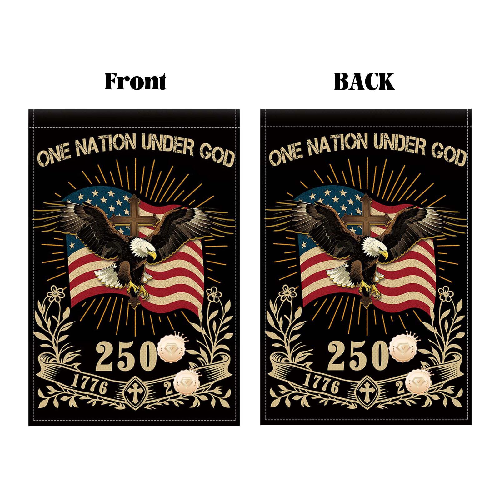 USA 250th anniversary garden flag: patriotic eagle emblem for hanging decor.