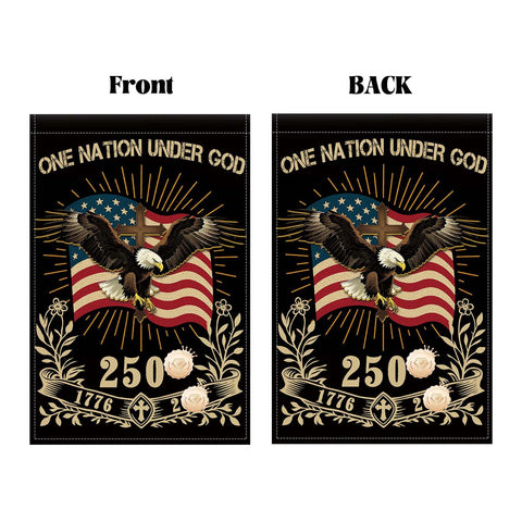 USA 250th anniversary garden flag: patriotic eagle emblem for hanging decor.
