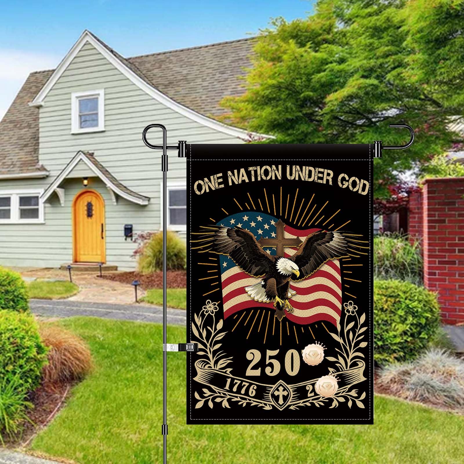 USA 250th anniversary garden flag: sized 12x18 inches for standard stands.