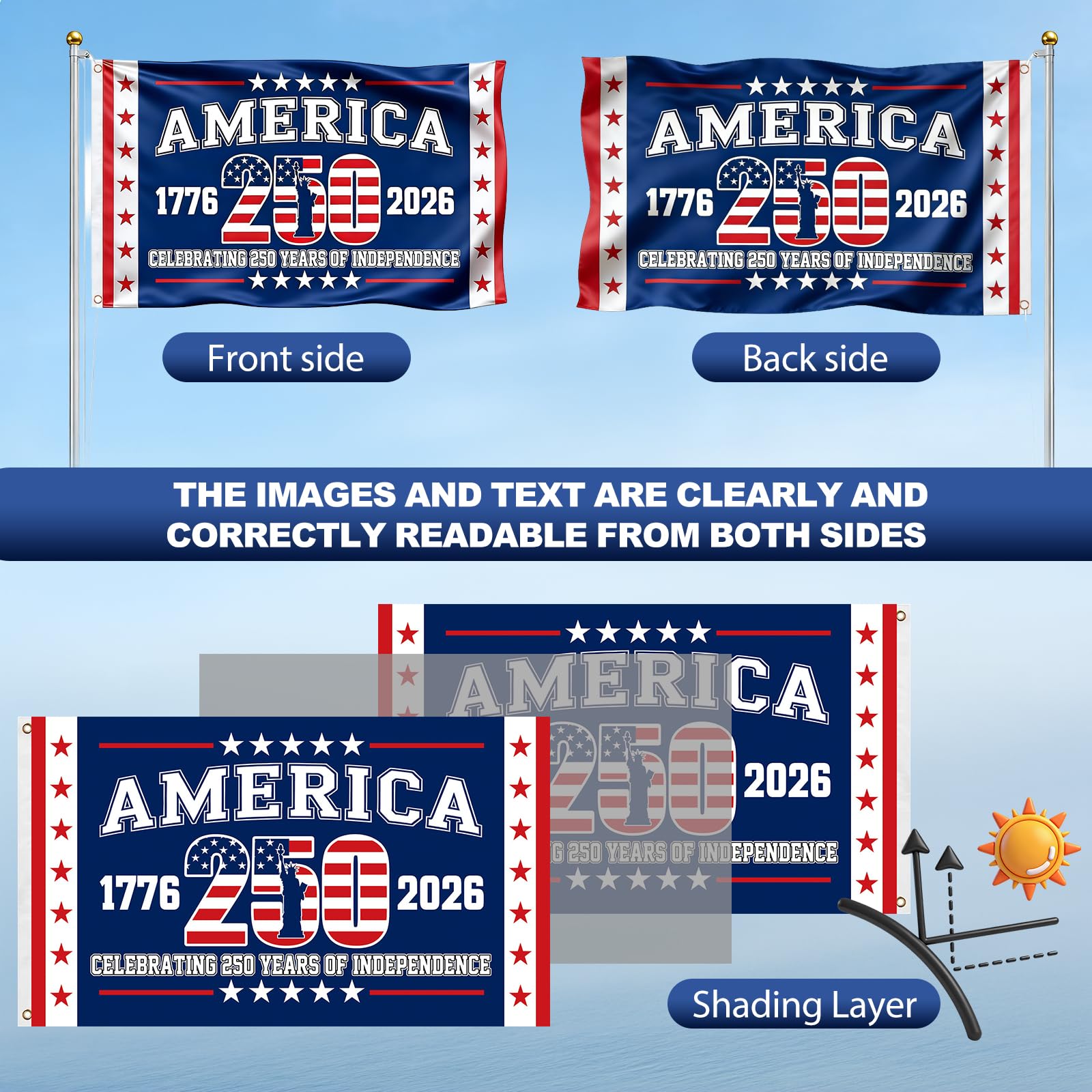 USA 250th anniversary flag graphic 1776-2026 for garden or porch