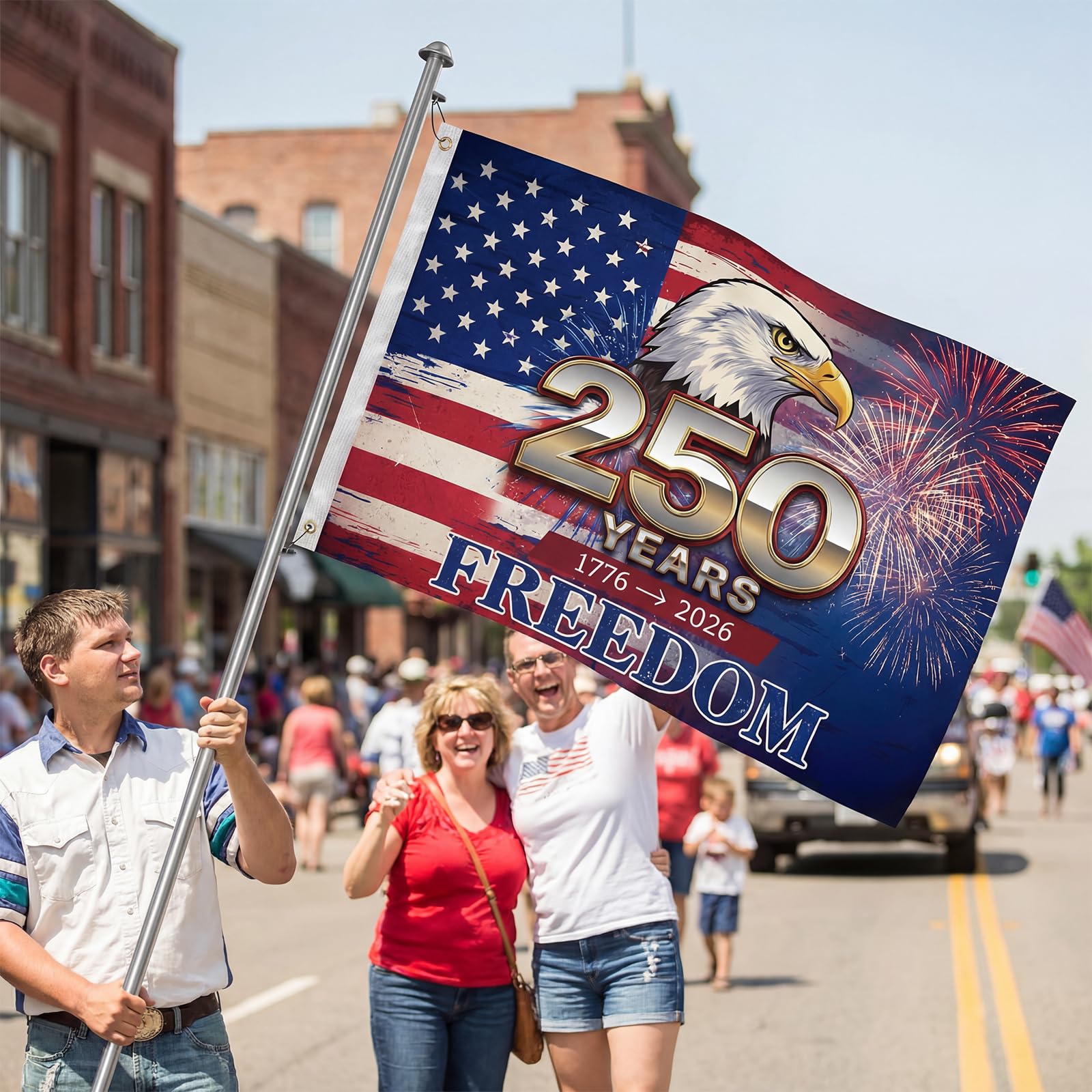 USA 250th anniversary flag eagle design enhances patriotic ambiance