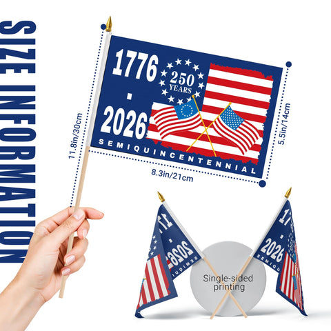 usa 250th anniversary flag wooden pole for handheld display