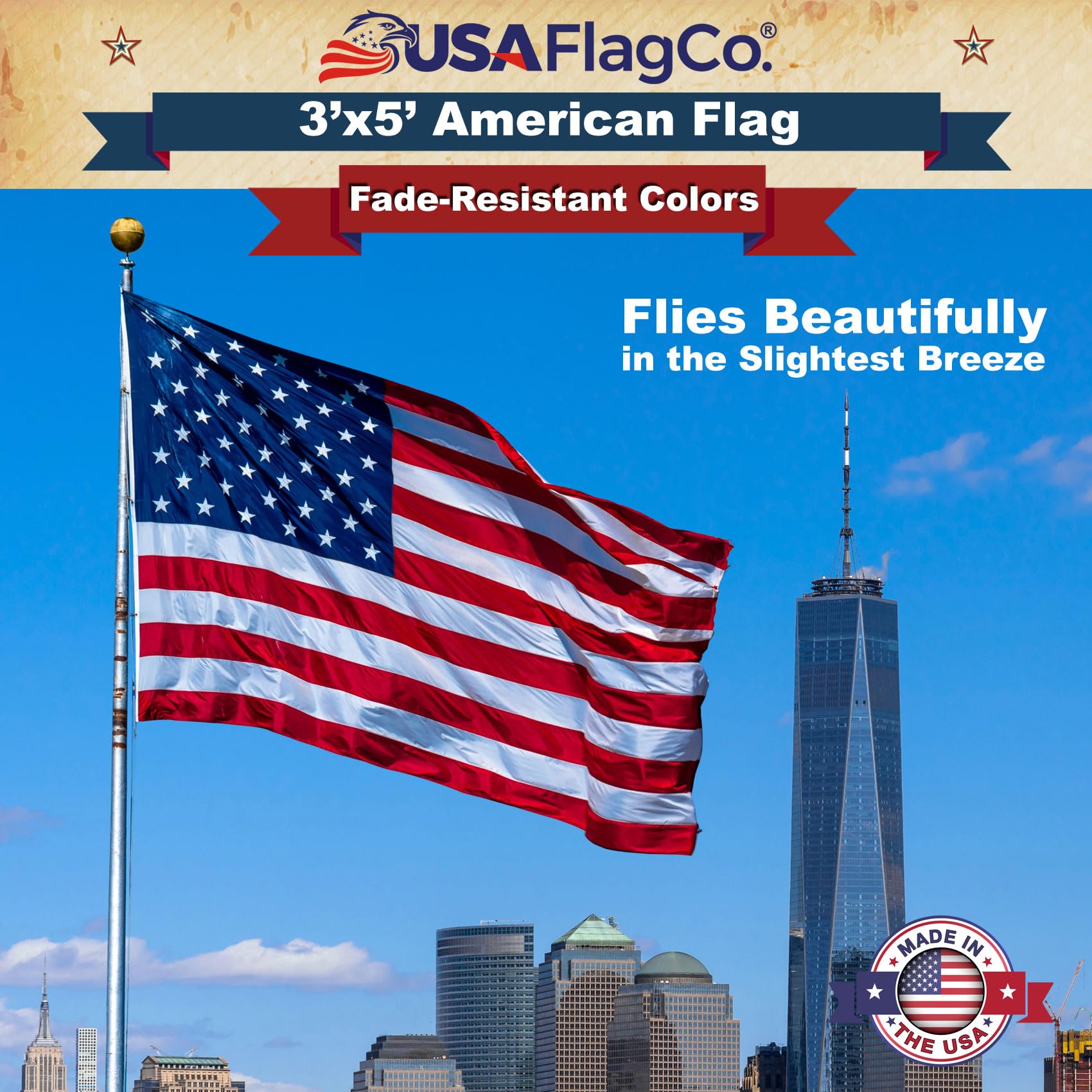 USA Flag Co. 3x5 outdoor flag for homes and businesses.
