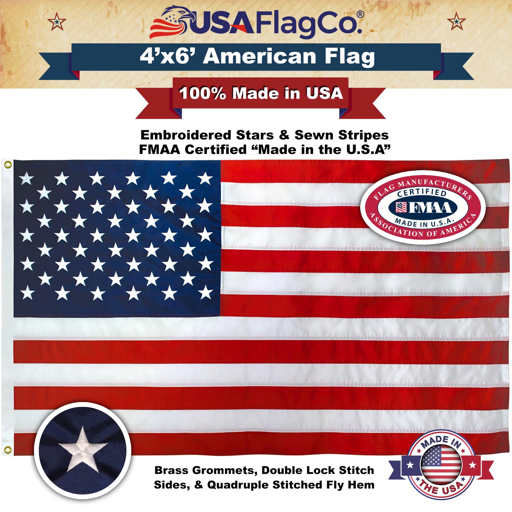 USA Flag Co. 4x6 flag with brass grommets for secure mounting