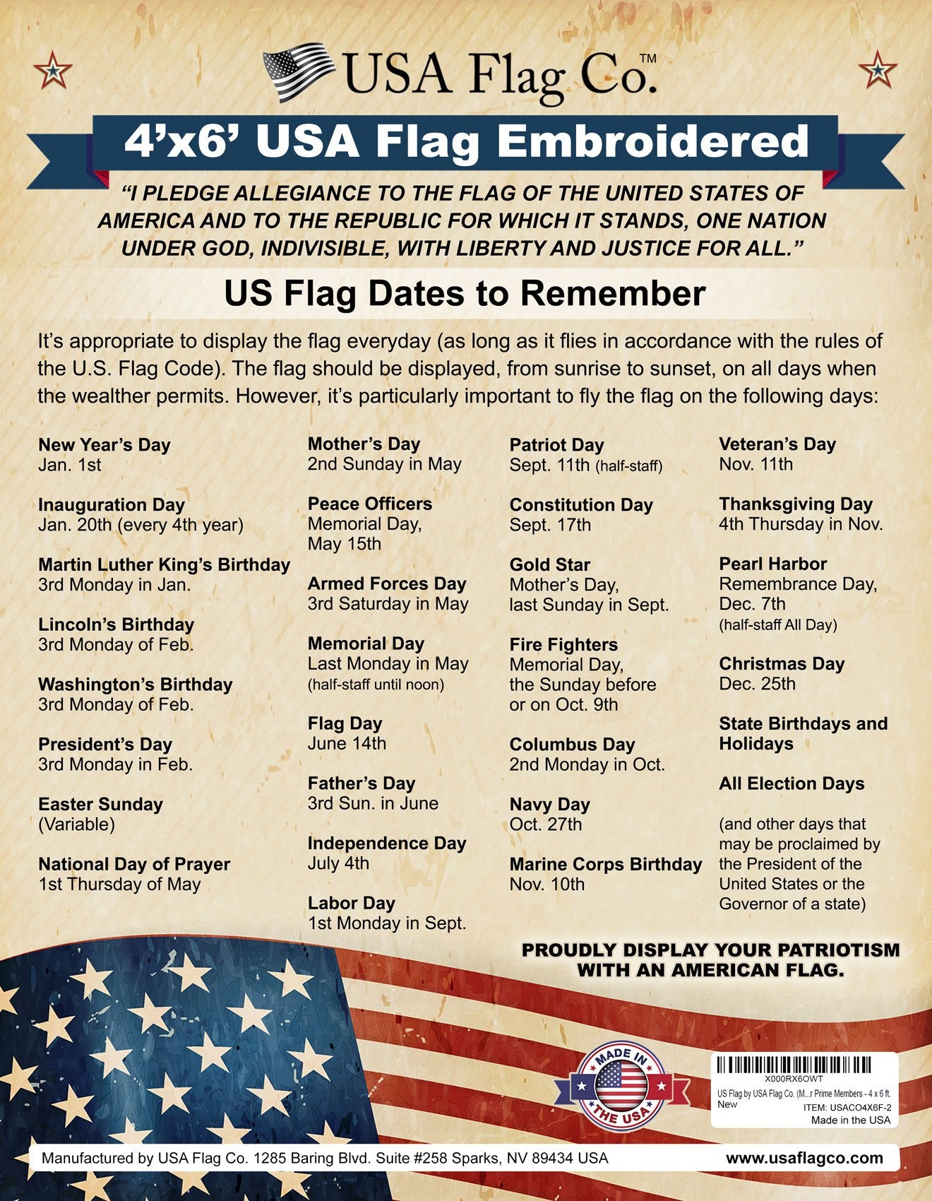 USA Flag Co. 4x6 flag craftsmanship with durable stitching