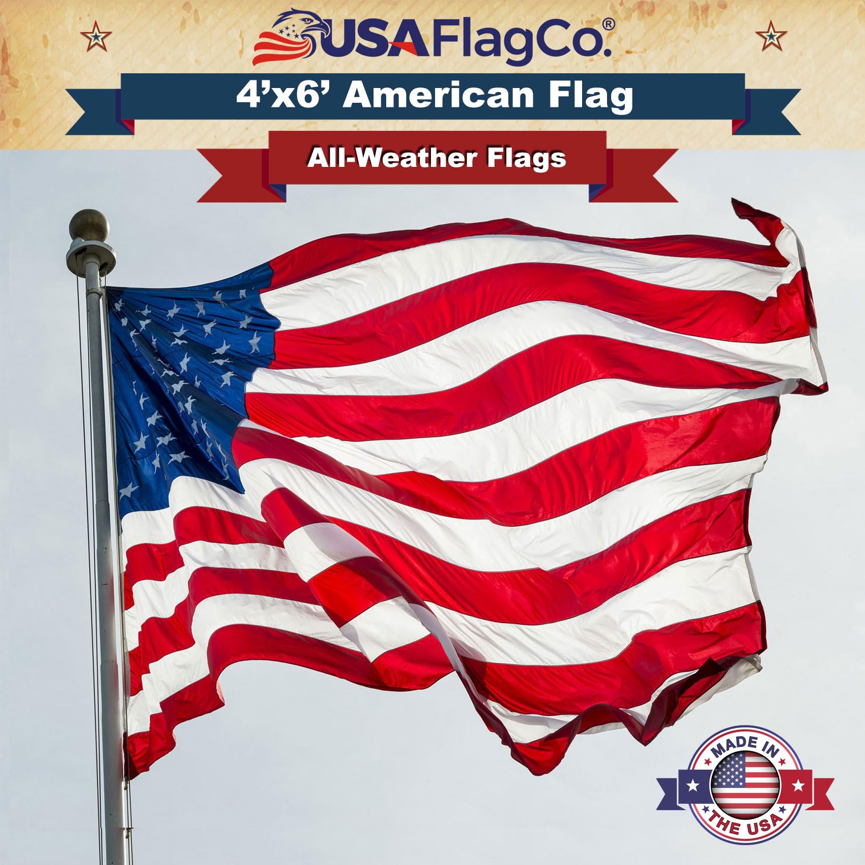 USA Flag Co. 4x6 flag with stitched stripes and lasting detail