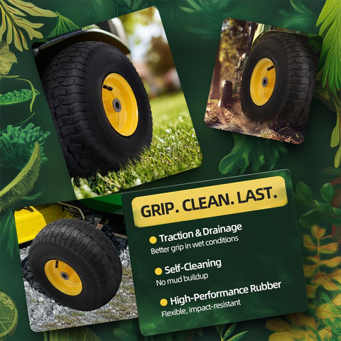 USCASTER turf-friendly tread minimizes grass disturbance during mowing.