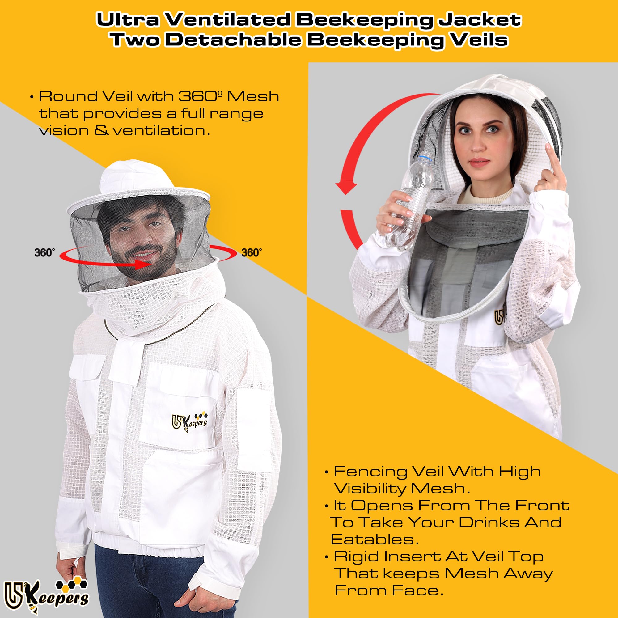 USKEEPERS three-layer ventilated bee jacket back view with breathable mesh and full coverage