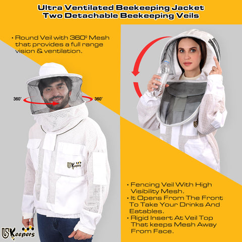 USKEEPERS three-layer ventilated bee jacket back view with breathable mesh and full coverage