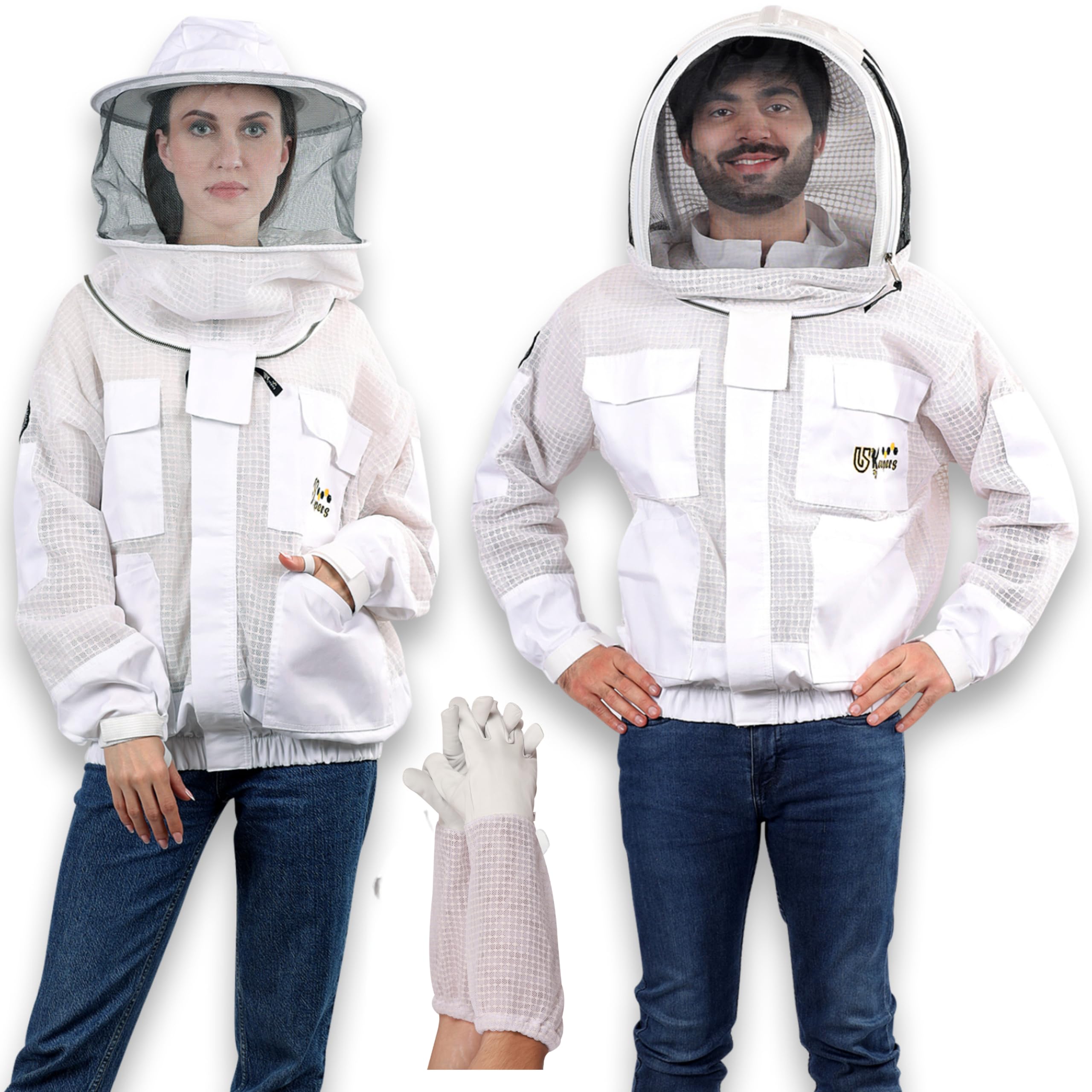 USKEEPERS three-layer ventilated bee jacket front view, showcasing lightweight protection for hive inspections