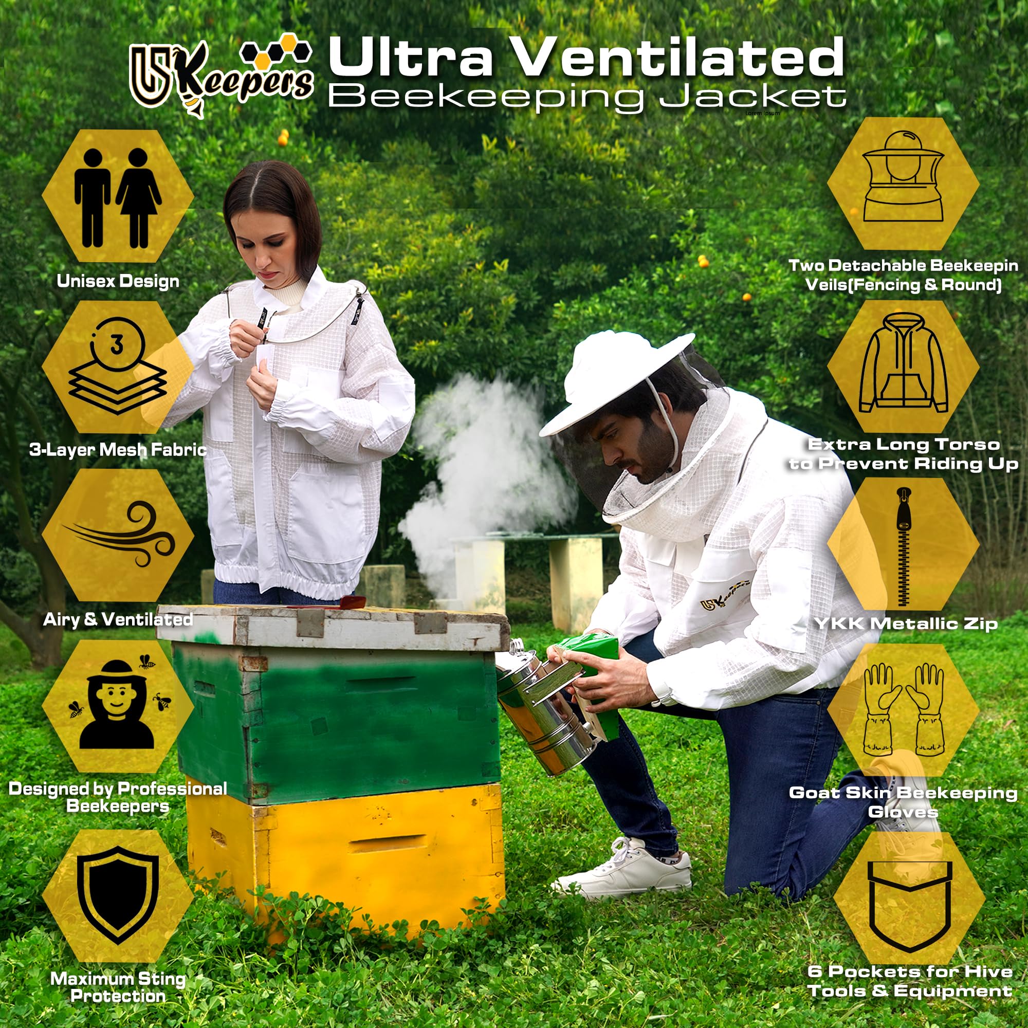 USKEEPERS detachable fencing veil for clear visibility during hive work