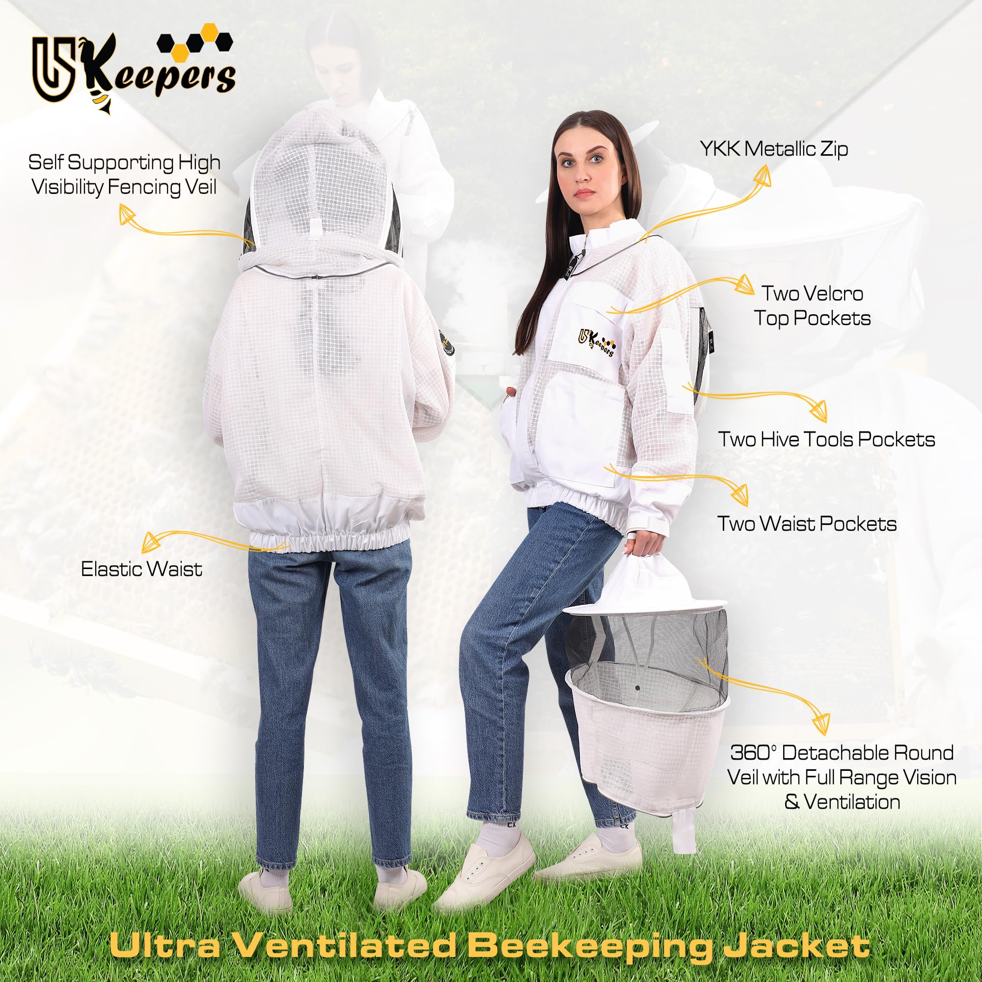USKEEPERS jacket pocket detail showing six sturdy compartments for tools