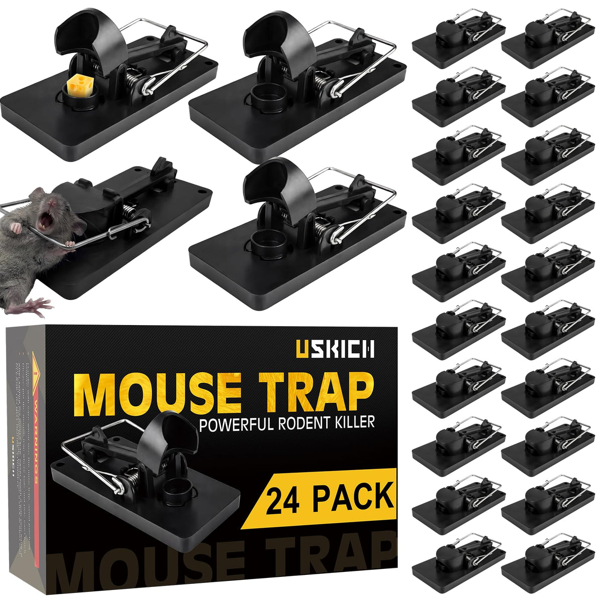 USKICH 24-pack mouse traps indoor pack demonstrates reusable pest control for homes