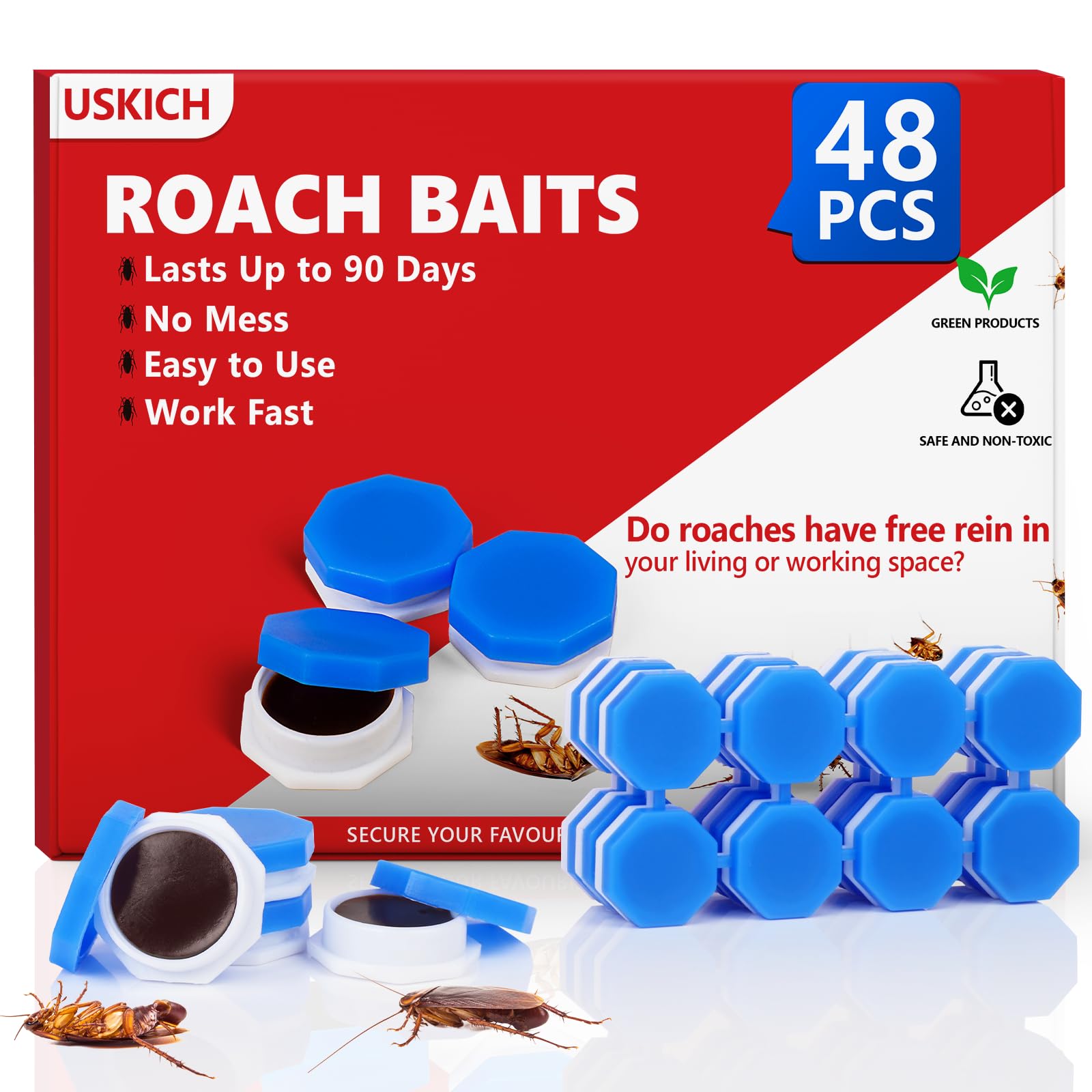 USKICH 48Pack Roach Gel Bait pack-front shows value and ready-to-use design.