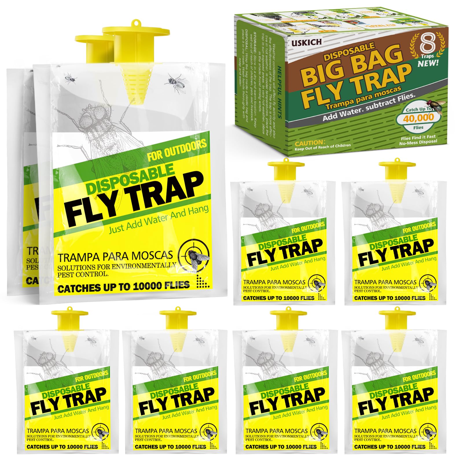 USKICH 8-pack fly trap with cap entrance for outdoor use