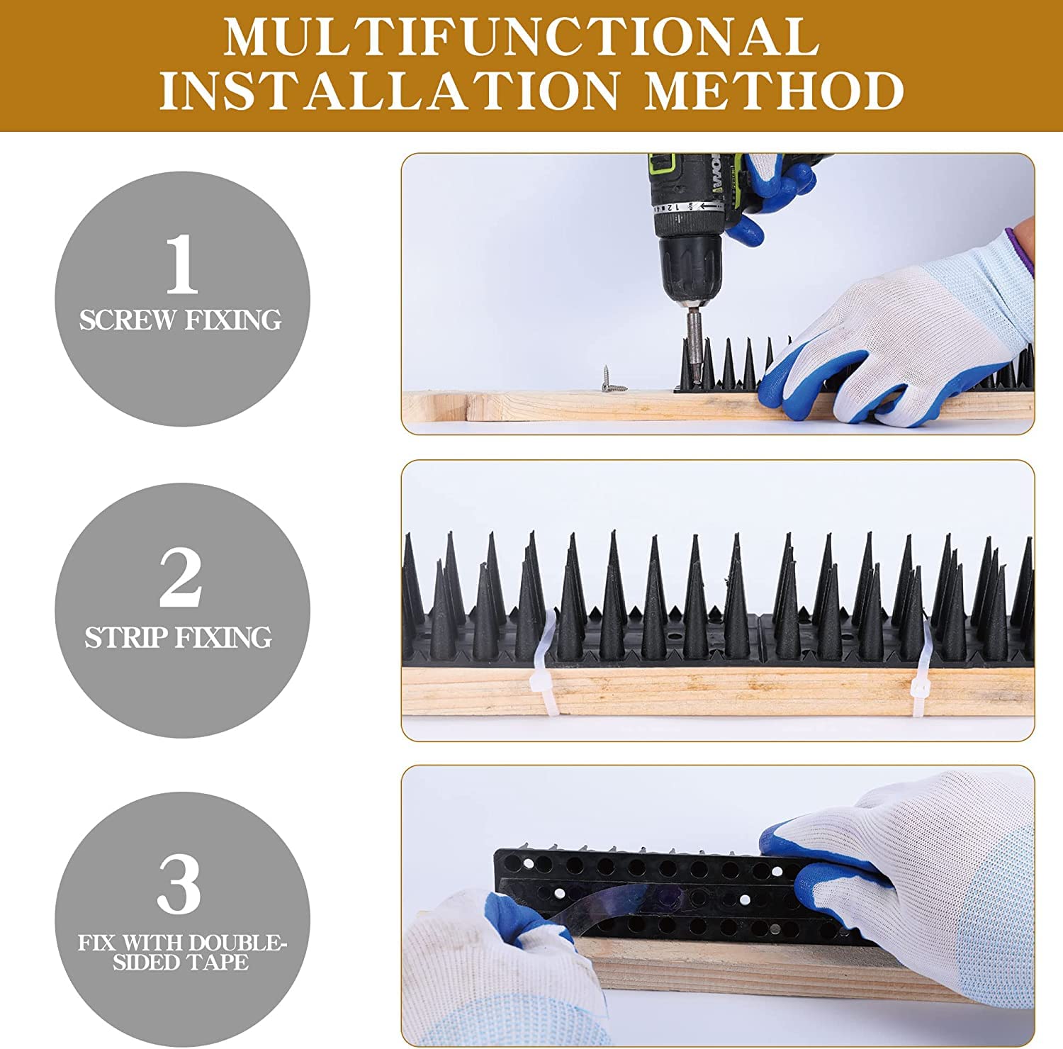 USKICH Easy-install spikes with nails, tape, or ties