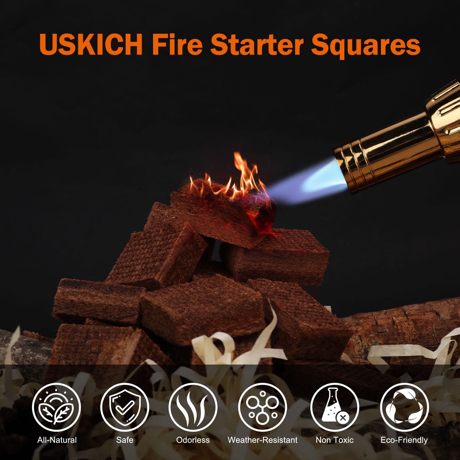 USKICH Fire Starter Squares cubes close-up showing compact, odorless ignition.