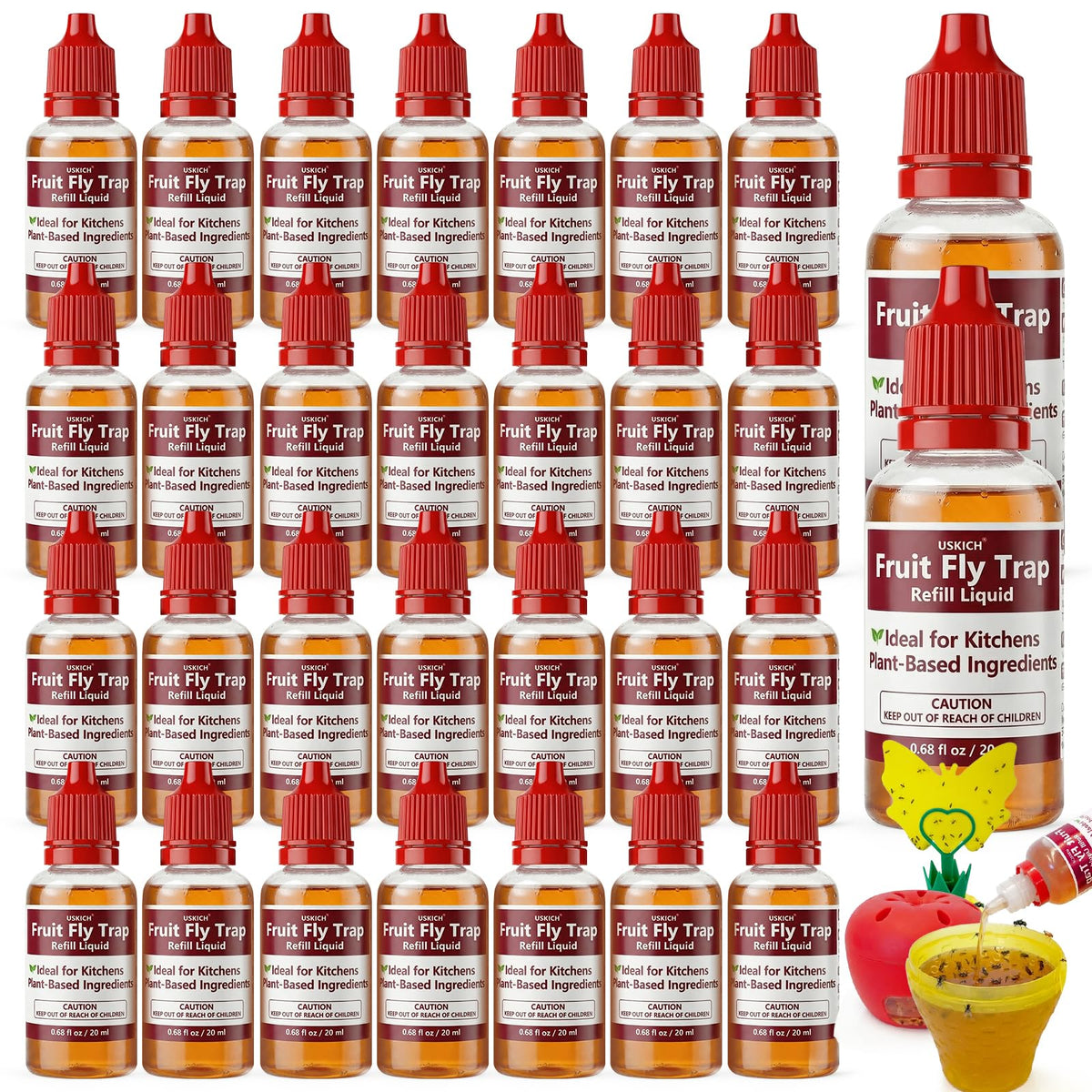 USKICH fruit fly trap refill liquid bottle front view for kitchen use