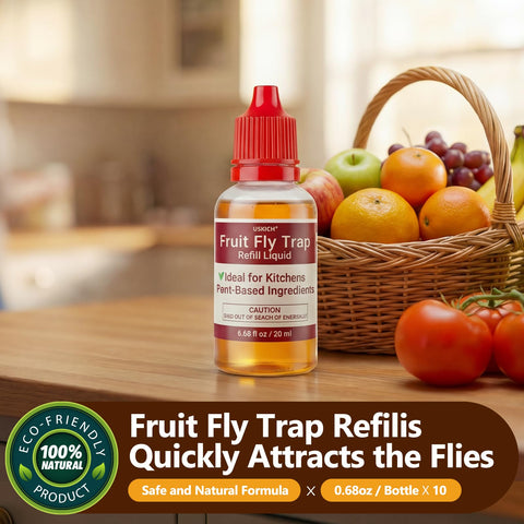 USKICH indoor fruit fly trap setup with refill liquid for kitchen protection.