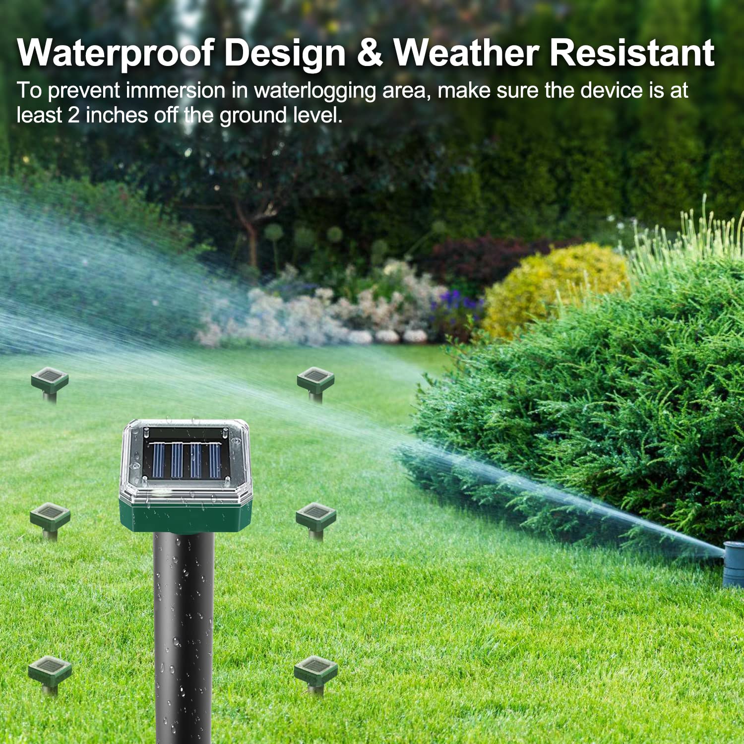 USKICH mole-repellent spike installed on lawn creates an effective perimeter.