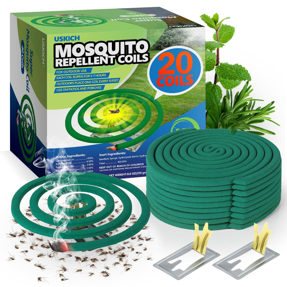 USKICH mosquito coil pack for outdoor use deterring mosquitoes with plant-based oils.