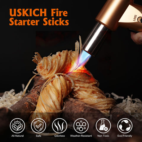 USKICH natural fire starters with wood shavings and wax for reliable ignition.