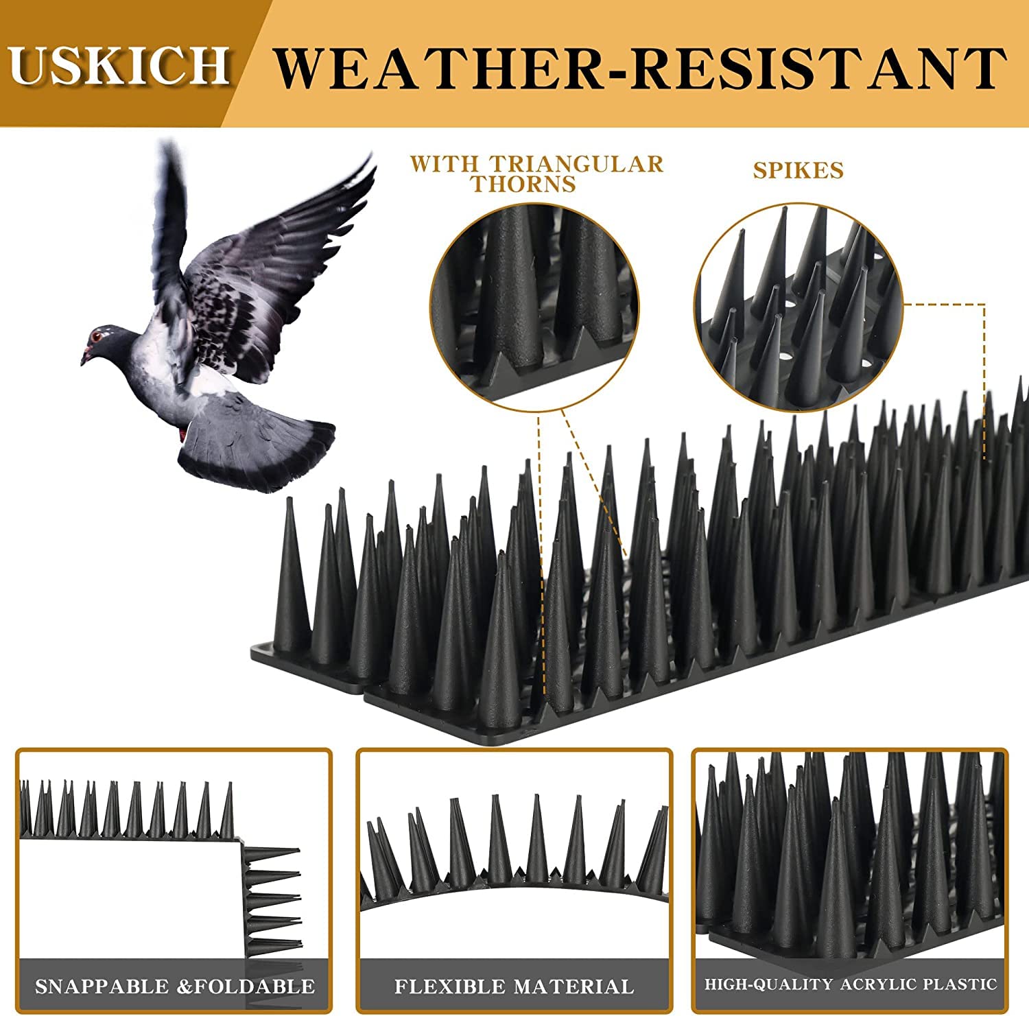 USKICH Outdoor Bird Deterrent Spikes along gutter keep birds away