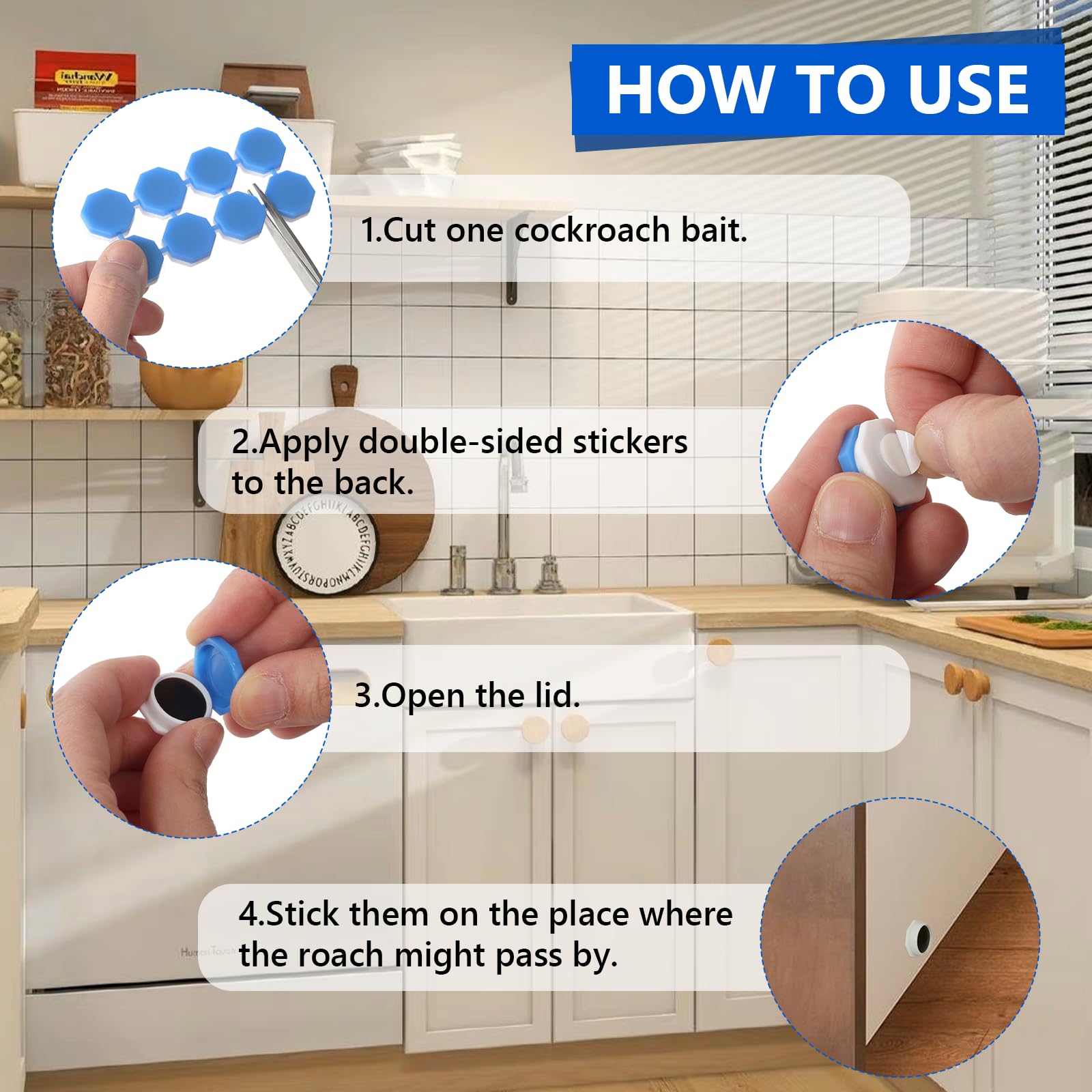 USKICH roach gel bait double-sided tapes illustrate mess-free positioning.