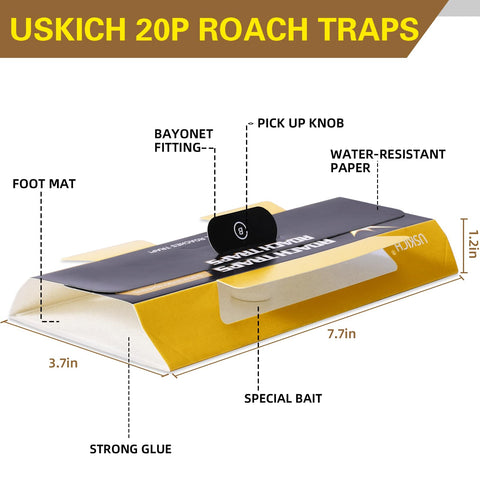 USKICH roach traps under refrigerator catch roaches in cool, dark spots.