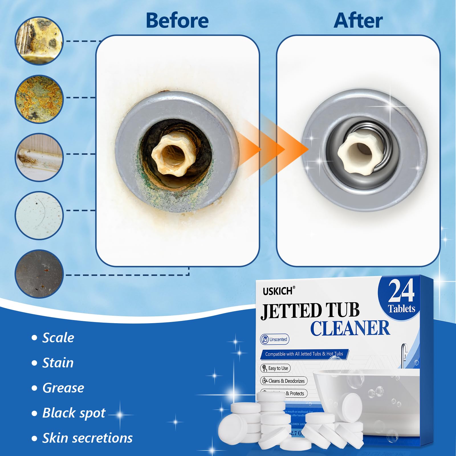 USKICH septic-safe bath cleaner helps maintain hygienic tub conditions between cleans