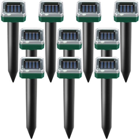 USKICH solar mole repellent 10-pack guards lawn with ultrasonic pulses.
