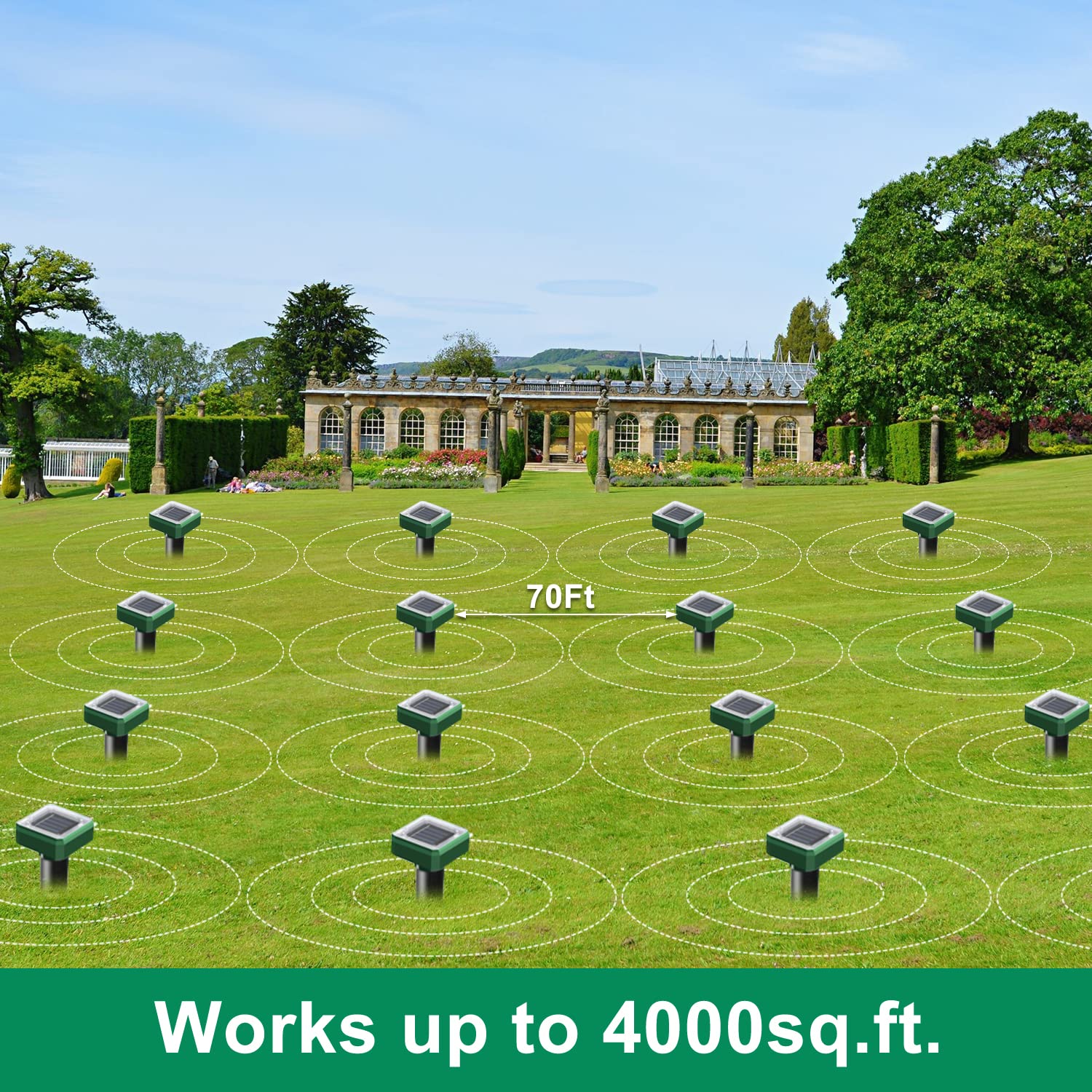 USKICH solar-powered operation reduces maintenance for outdoor pest protection.