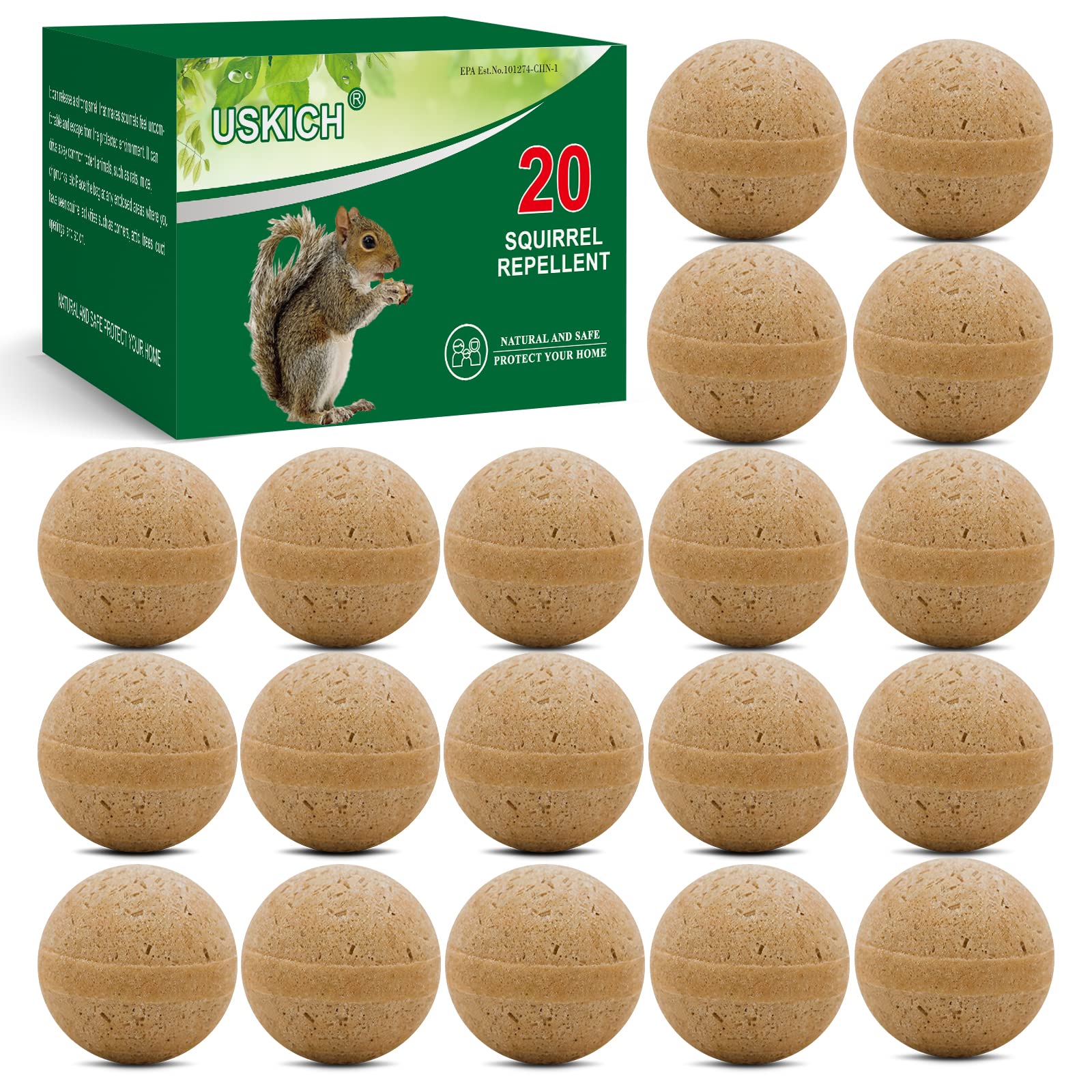 USKICH Squirrel Repellent outdoor balls pack protecting gardens with long-lasting scent.