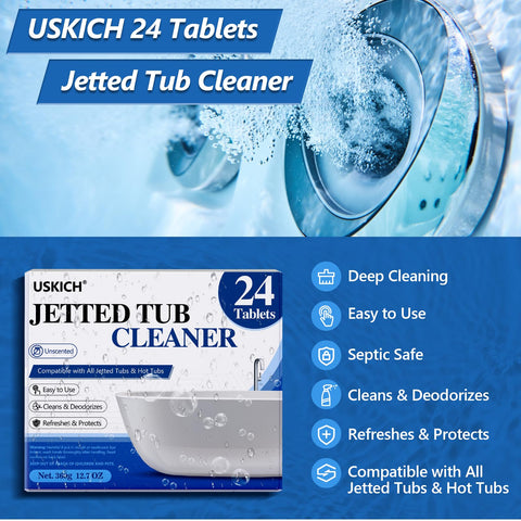 USKICH tub cleaner packaging shows individual sleeves ideal for travel and on-the-go cleaning