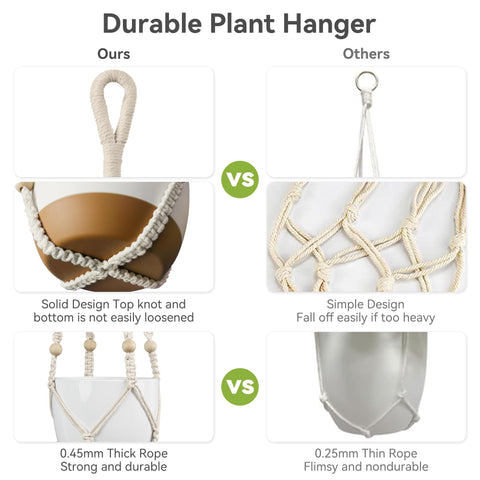 USLAI hanging planter holder crafted from cotton cord with sturdy 20lb capacity.