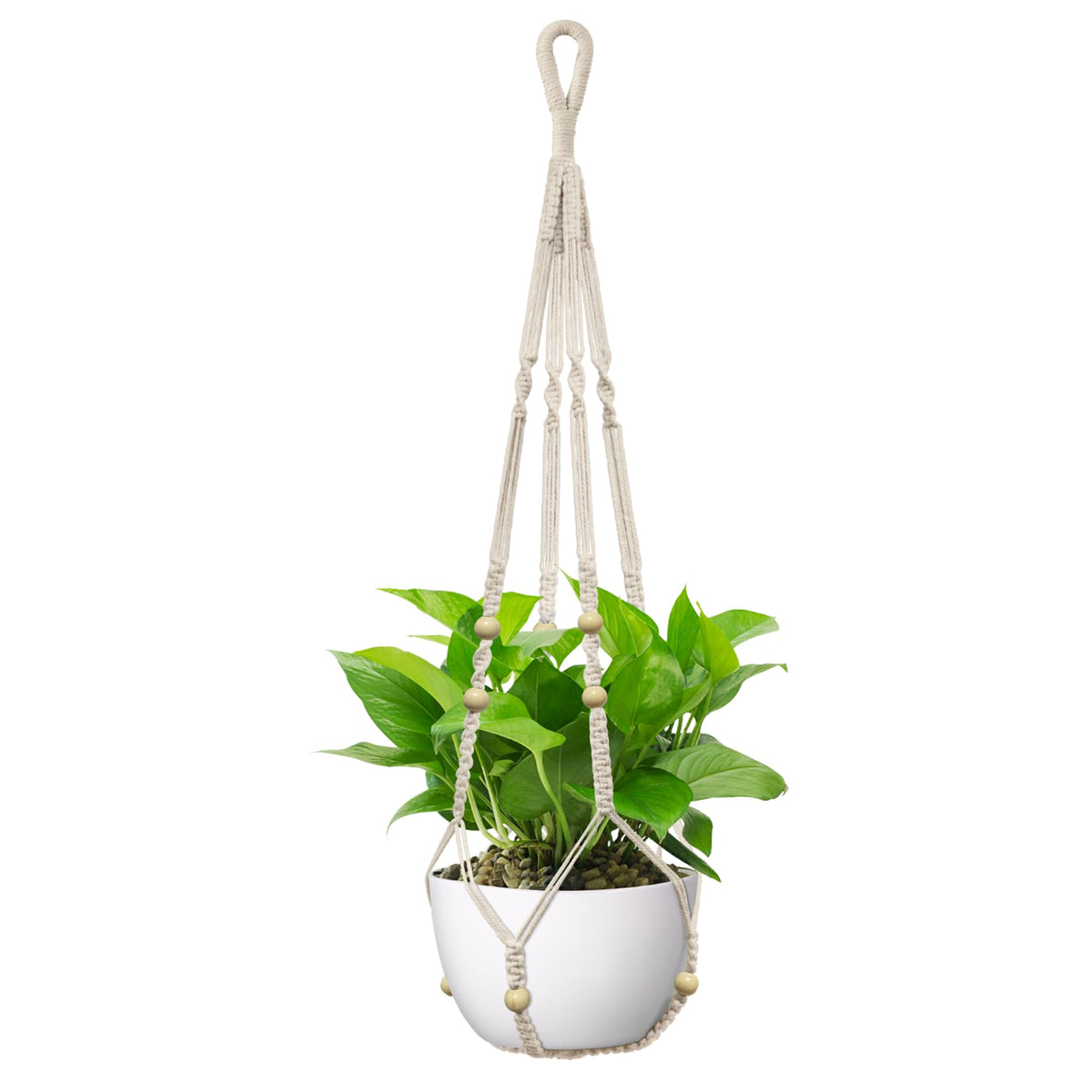 USLAI macrame plant hanger in ivory, 35-inch length for versatile indoor or outdoor use.
