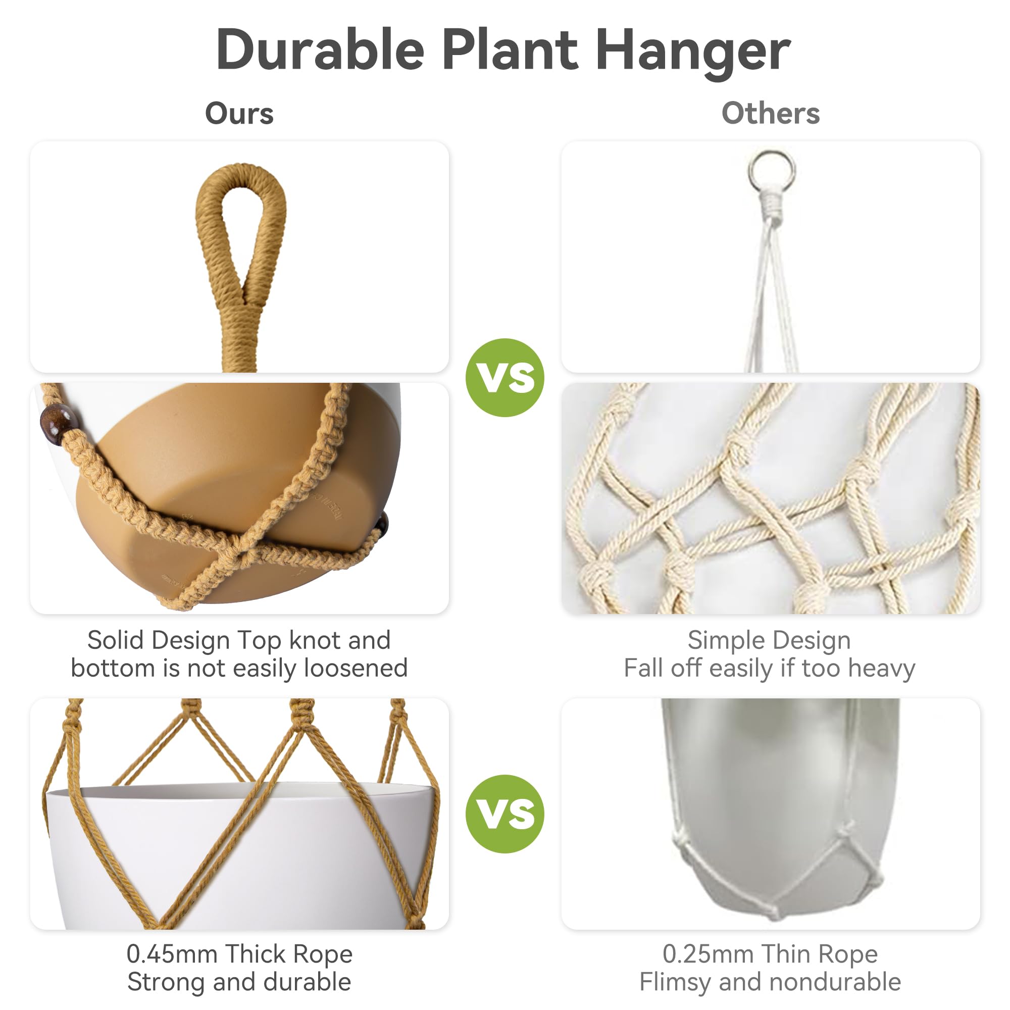 USLAI macrame plant hanger demonstrates compatibility with 4–15 inch pots