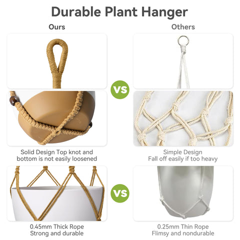 USLAI macrame plant hanger demonstrates compatibility with 4–15 inch pots