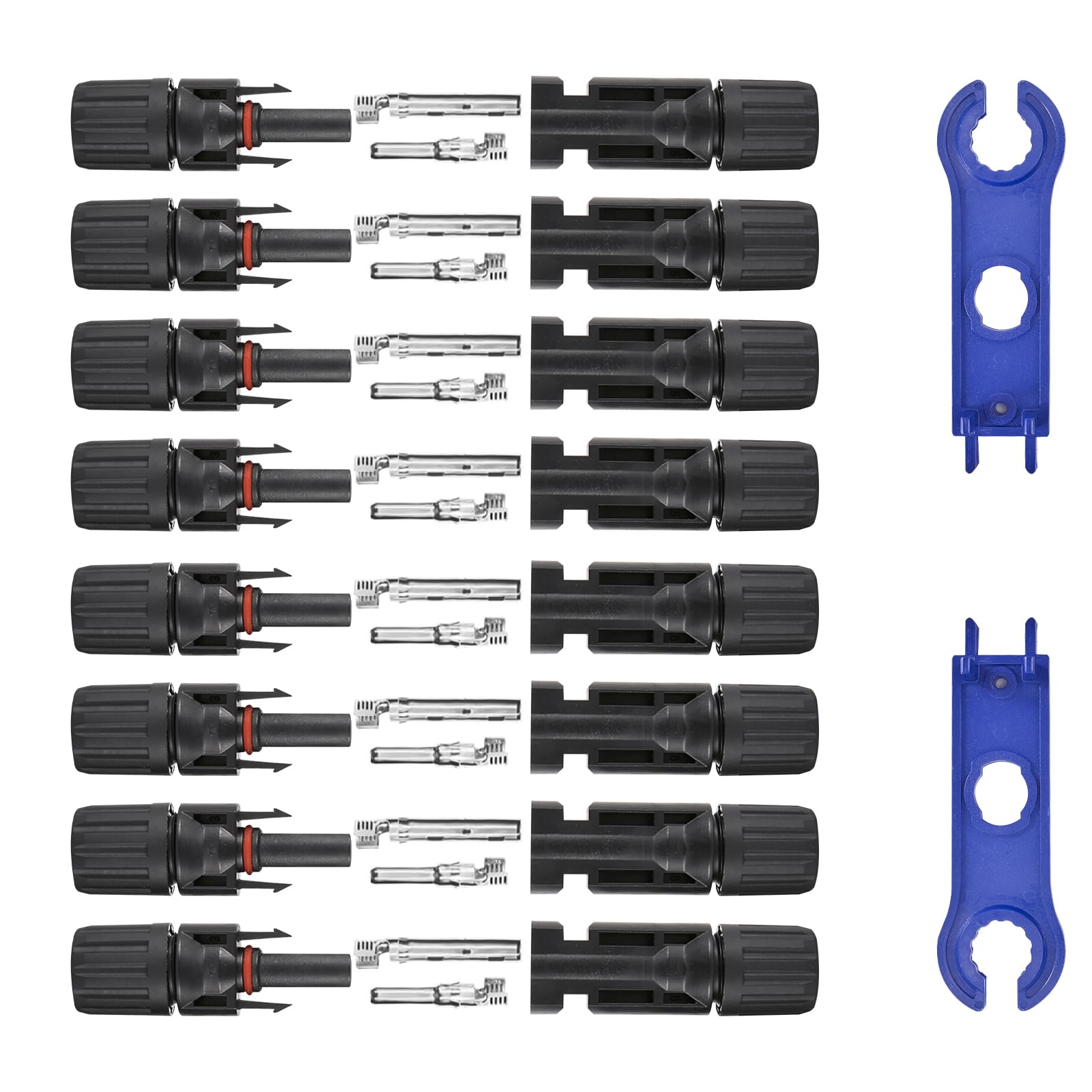 Usngsny solar connectors, male and female pair for quick, secure installations.