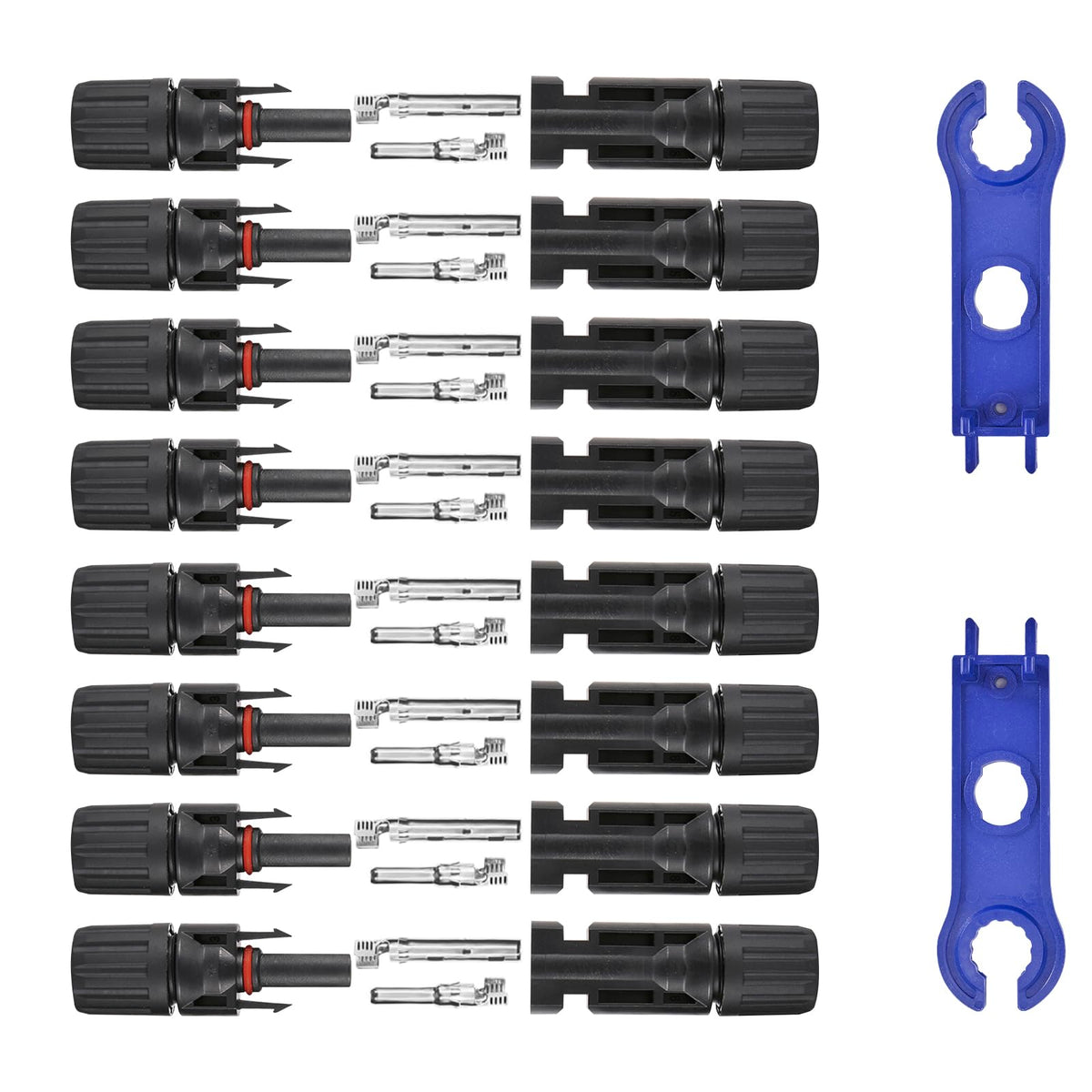 Usngsny solar connectors, male and female pair for quick, secure installations.