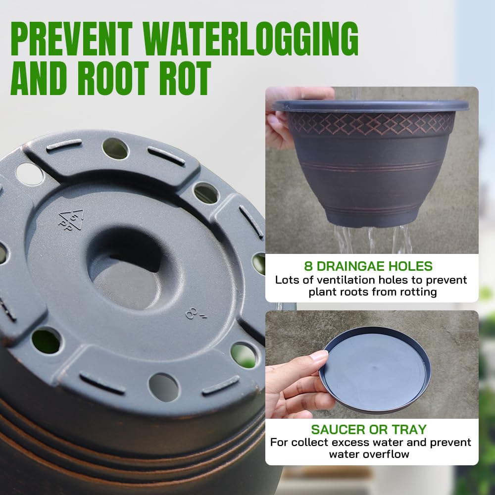 Usocik plant pot with drainage holes and saucer for healthy roots
