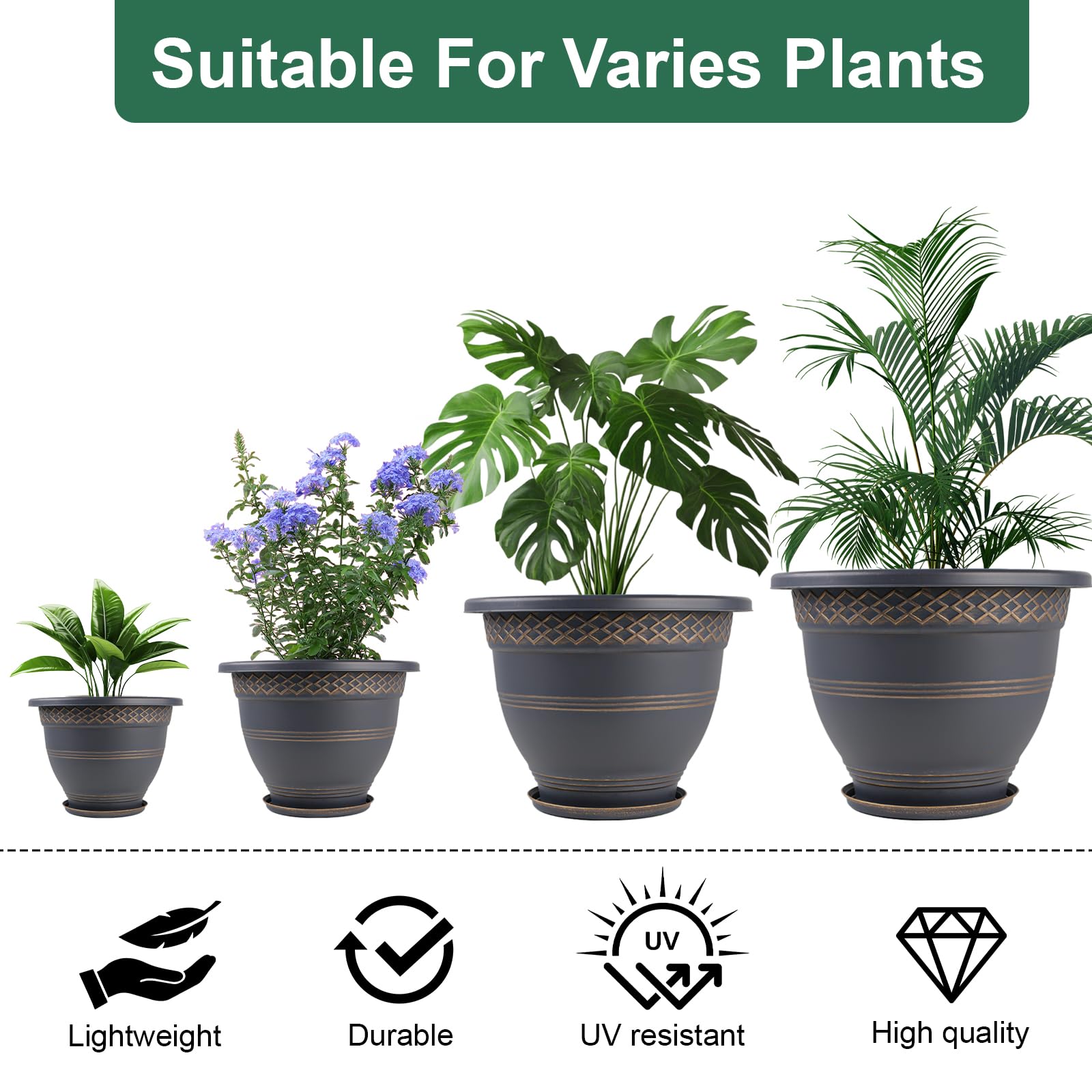 Usocik four-pack plant pots for cohesive indoor and outdoor displays.