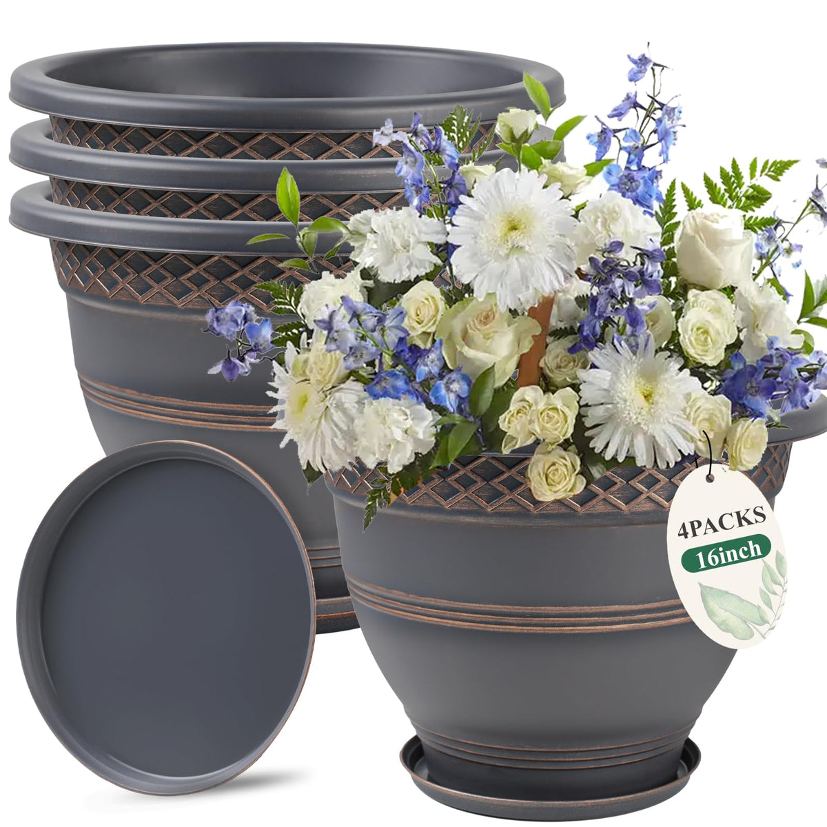 Usocik plaid-pattern plant pot, 16 inch, for stylish indoor displays