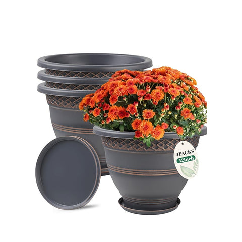 Usocik 12-inch plaid plant pot for patio decor and easy growth.