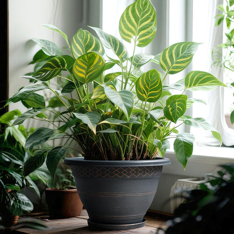 Usocik retro plaid planter enhances garden or balcony setups.