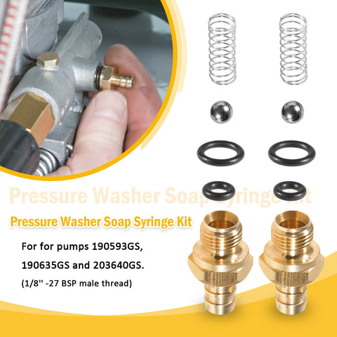 USSKYBOY injector kit shows check valve balls for precise soap dosing.