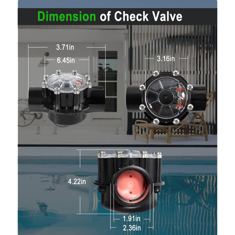 Ussuray pool check valve 180-degree angle view