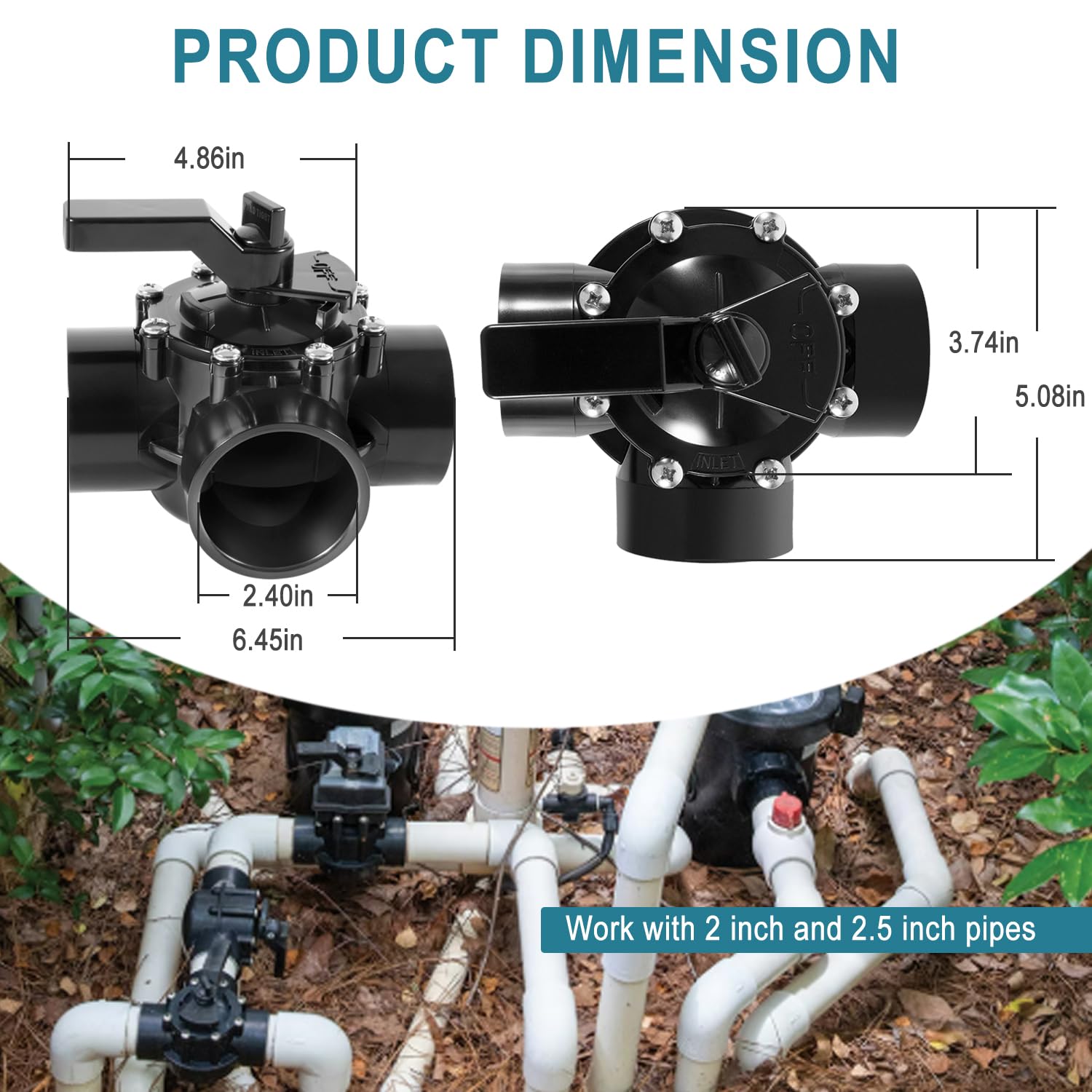 Ussuray valve installed on pool equipment for versatile circulation and spa heating.