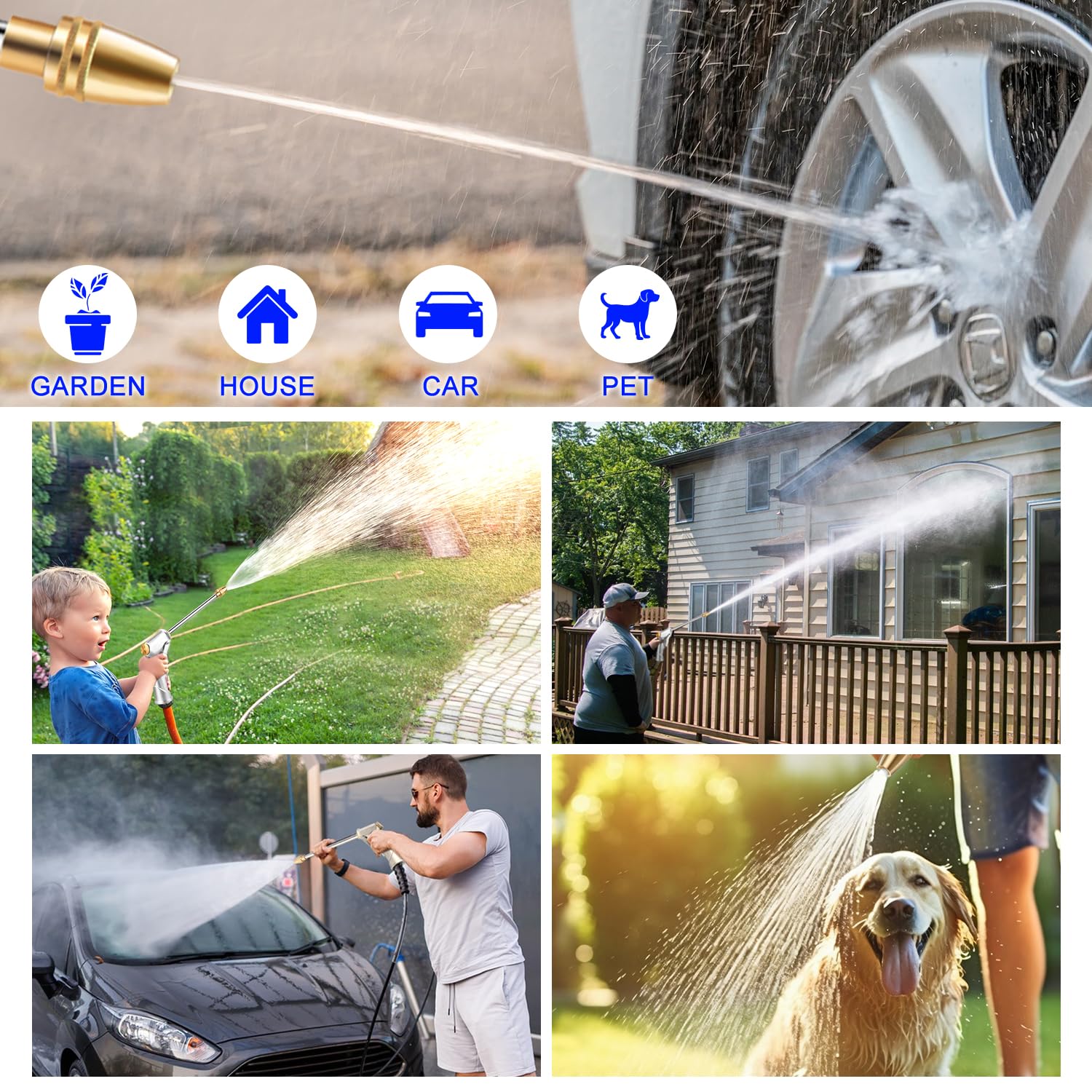 Ustope durable plastic nozzle built to withstand regular outdoor use.